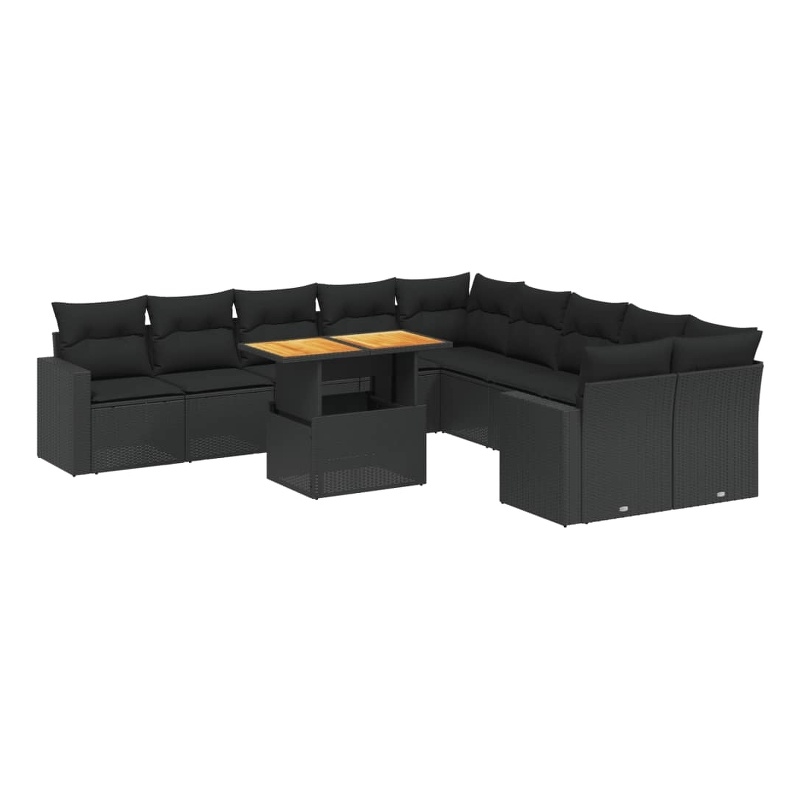 vidaXL 11 Piece Solid Acacia Wood Sofa Set in Black
