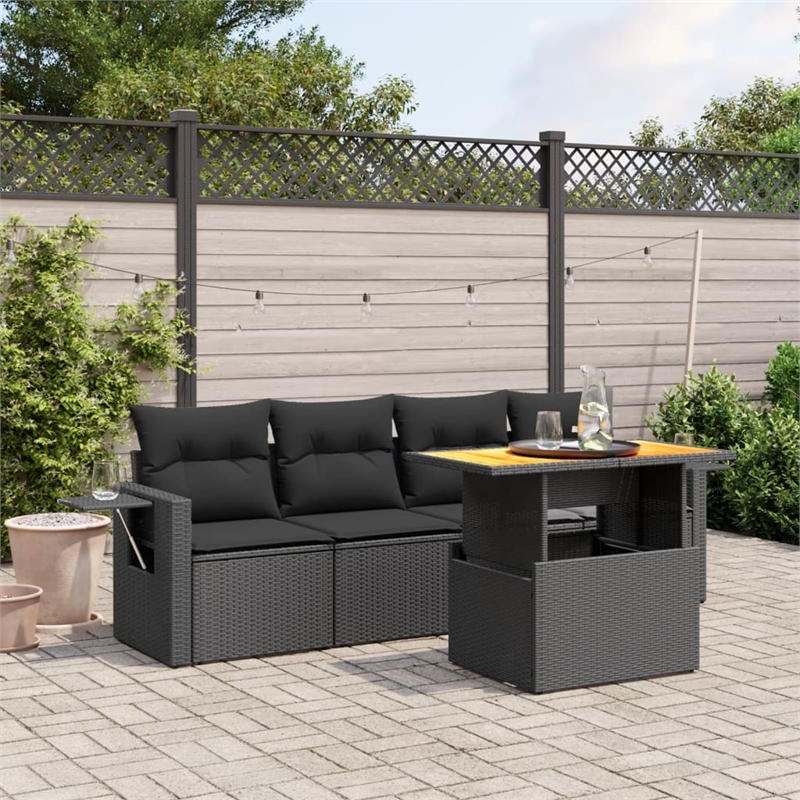 vidaXL 5 Piece Solid Acacia Wood Sofa Set in Black