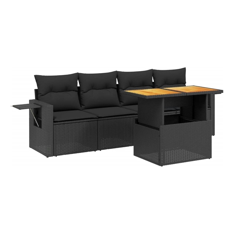vidaXL 5 Piece Solid Acacia Wood Sofa Set in Black