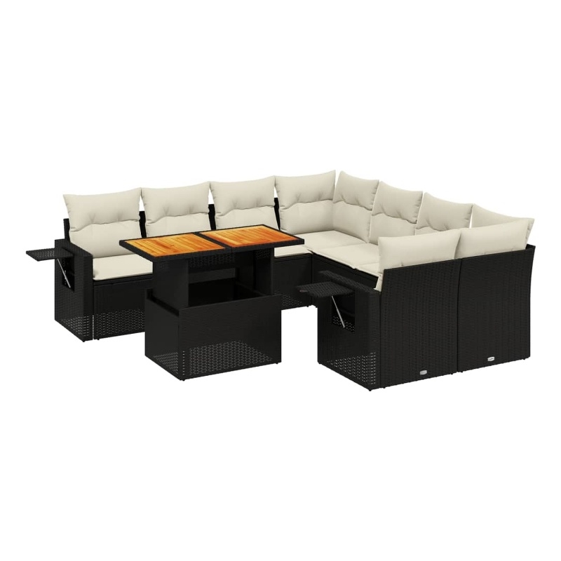 vidaXL 9 Piece Solid Acacia Wood Sofa Set in Black/White/Cream