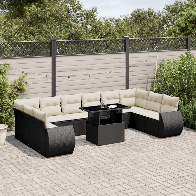vidaXL 11 Piece Poly Rattan Sofa Set in Black/White/Cream