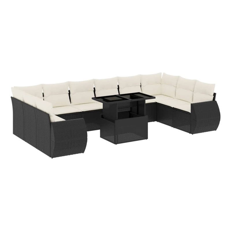 vidaXL 11 Piece Poly Rattan Sofa Set in Black/White/Cream
