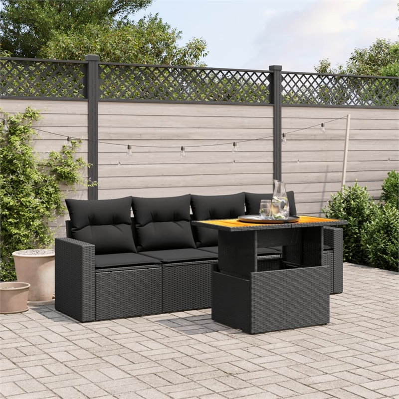 vidaXL 5 Piece Solid Acacia Wood Sofa Set in Black