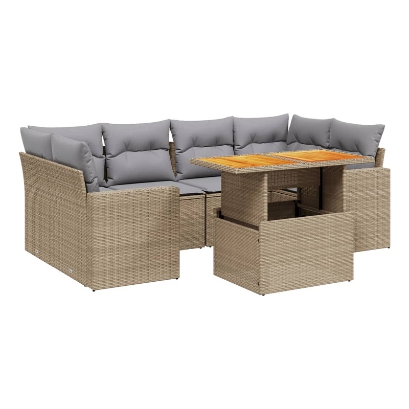 vidaXL 7 Piece Solid Acacia Wood Small Sofa Set in Gray/Beige