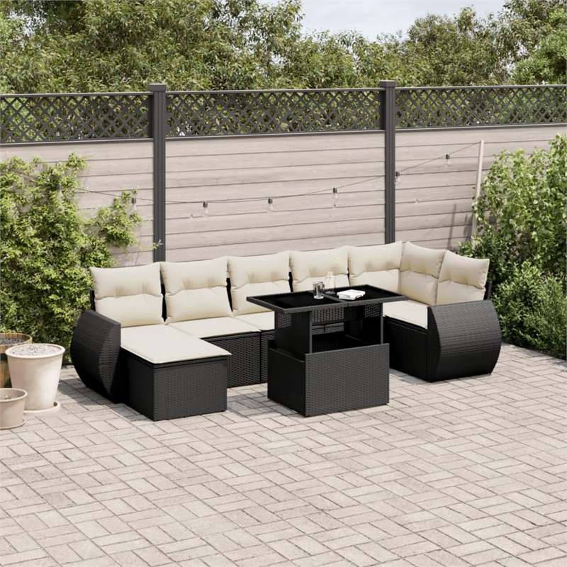 vidaXL 8 Piece Poly Rattan Sofa Set in Black/Cream