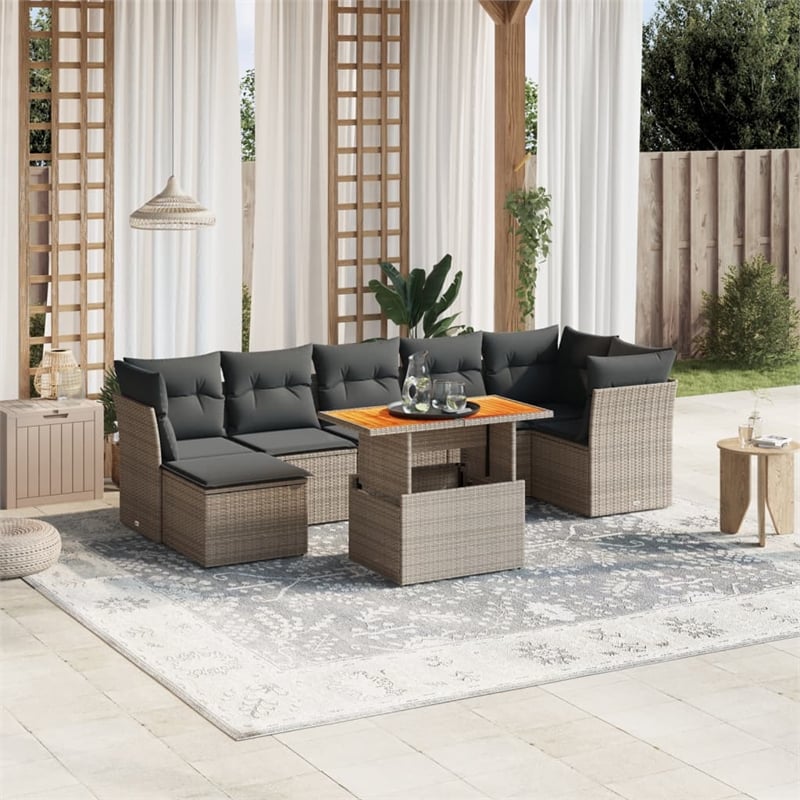 vidaXL 8 Piece Solid Acacia Wood Patio Sofa Set in Gray