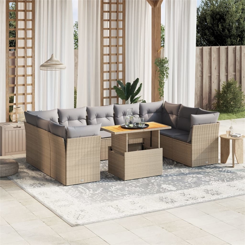 vidaXL 10 Piece Solid Acacia Wood Sofa Set in Gray/Beige