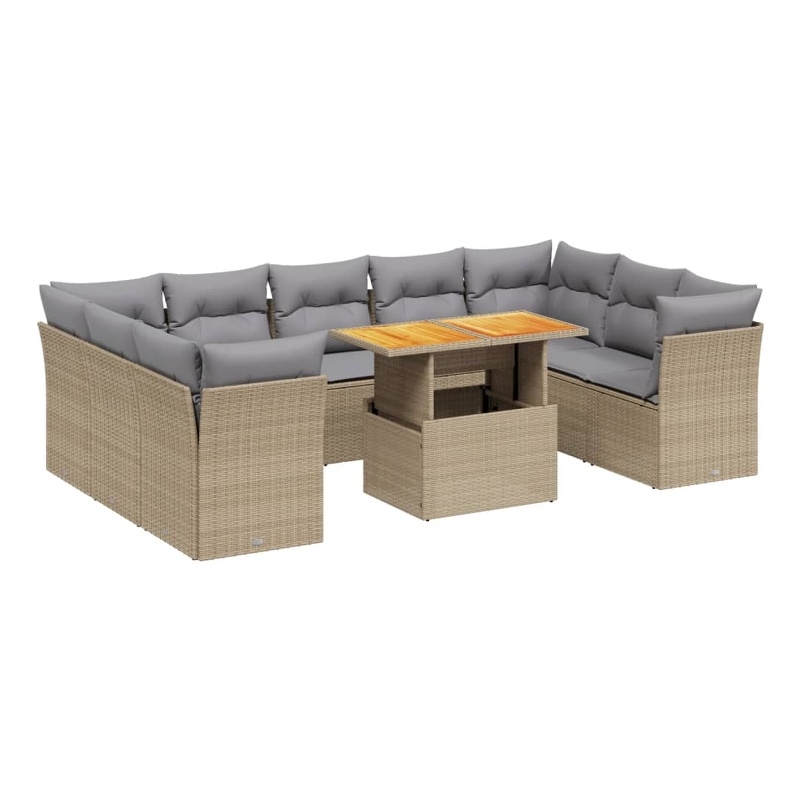 vidaXL 10 Piece Solid Acacia Wood Sofa Set in Gray/Beige