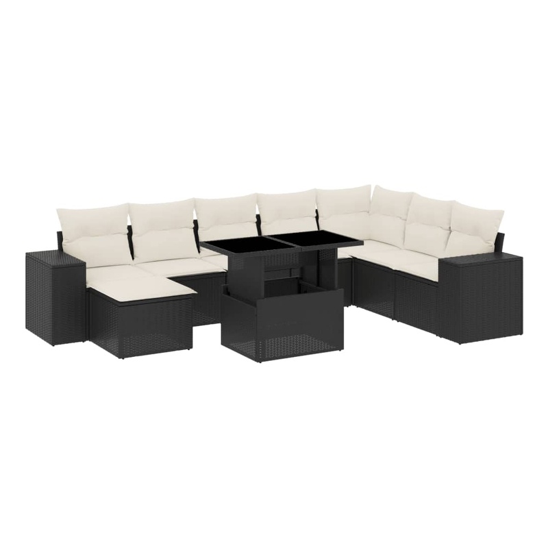 vidaXL 9 Piece Poly Rattan Sofa Set in Black/White/Cream