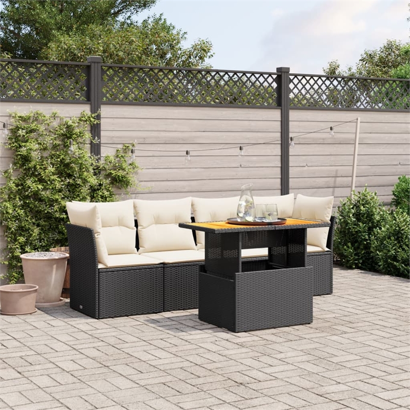 vidaXL 5 Piece Solid Acacia Wood Sofa Set in Black/Cream