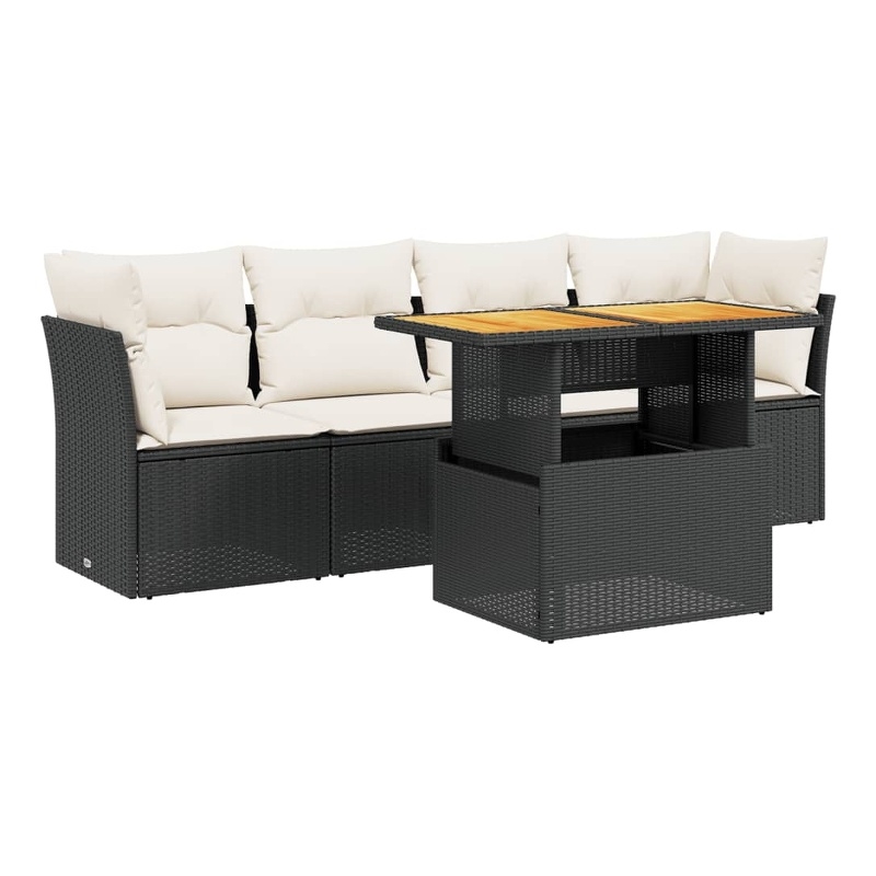 vidaXL 5 Piece Solid Acacia Wood Sofa Set in Black/Cream