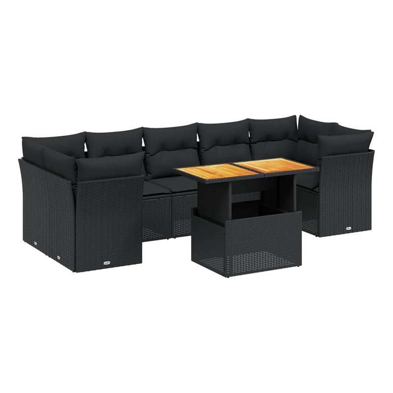 vidaXL 8 Piece Solid Acacia Wood Sofa Set in Black