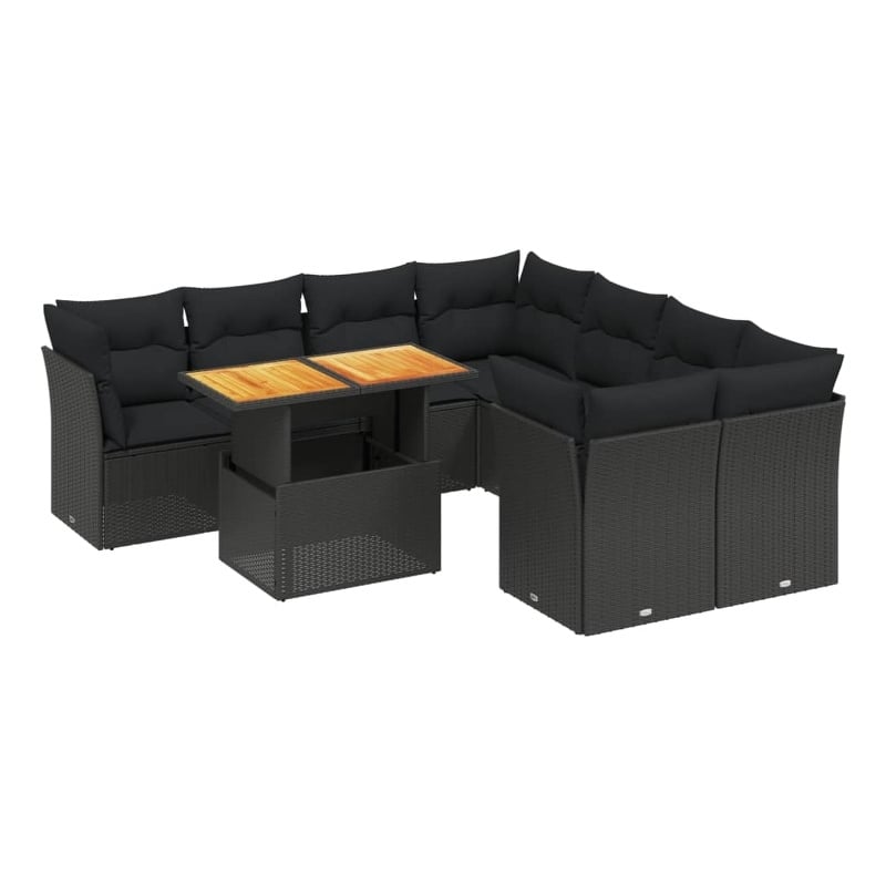 vidaXL 9 Piece Solid Acacia Wood Sofa Set in Black
