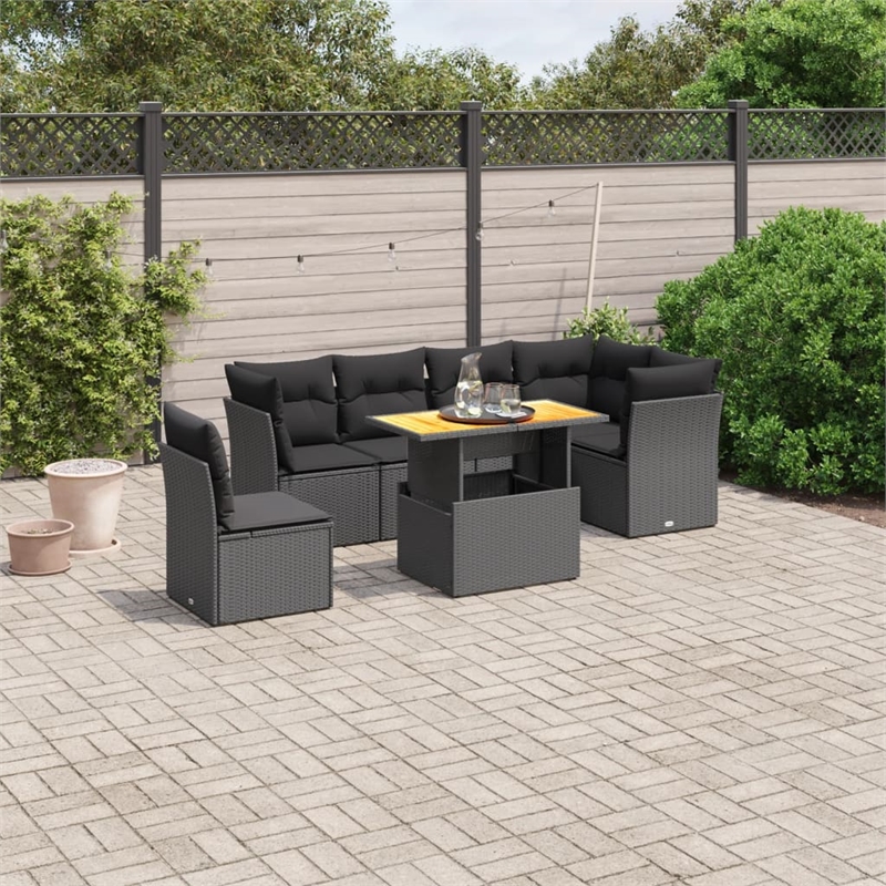 vidaXL 7 Piece Solid Acacia Wood Sofa Set in Black