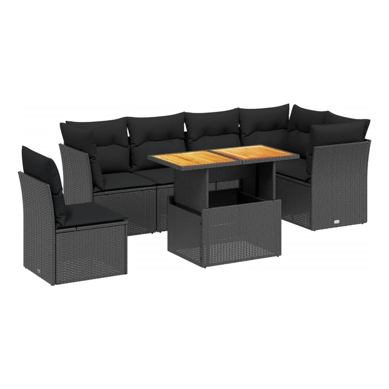 vidaXL 7 Piece Solid Acacia Wood Sofa Set in Black