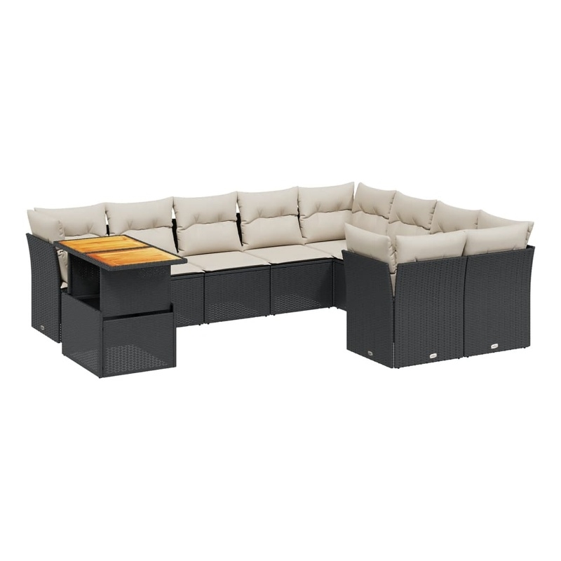 vidaXL 10 Piece Steel Sofa Set in Black/White/Cream