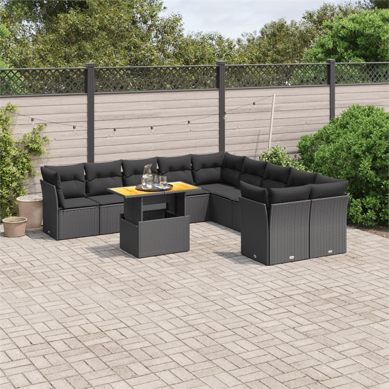 vidaXL 11 Piece Solid Acacia Wood Sofa Set in Black