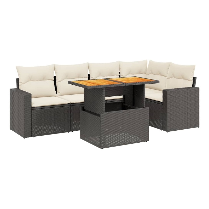 vidaXL 6 Piece Solid Acacia Wood Sofa Set in Black/White/Cream