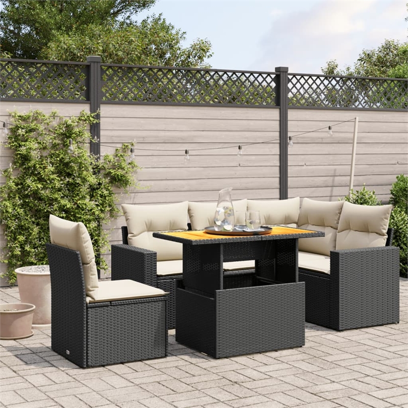 vidaXL 6 Piece Solid Acacia Wood Large Sofa Set in Black