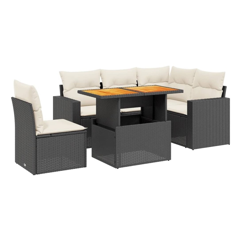 vidaXL 6 Piece Solid Acacia Wood Large Sofa Set in Black