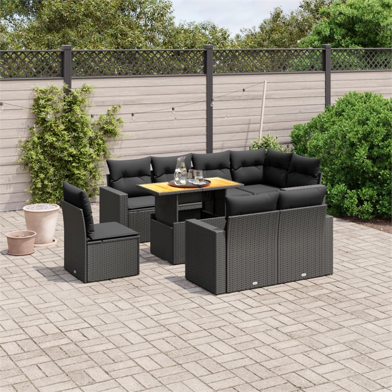 vidaXL 9 Piece Solid Acacia Wood Sofa Set in Black