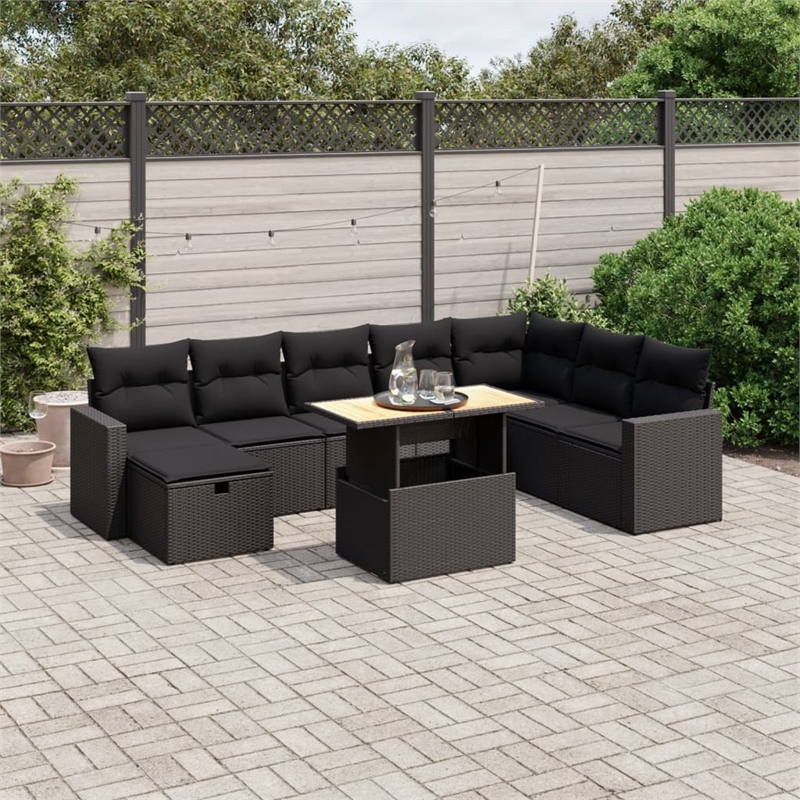 vidaXL 9 Piece Solid Acacia Wood Sofa Set in Black