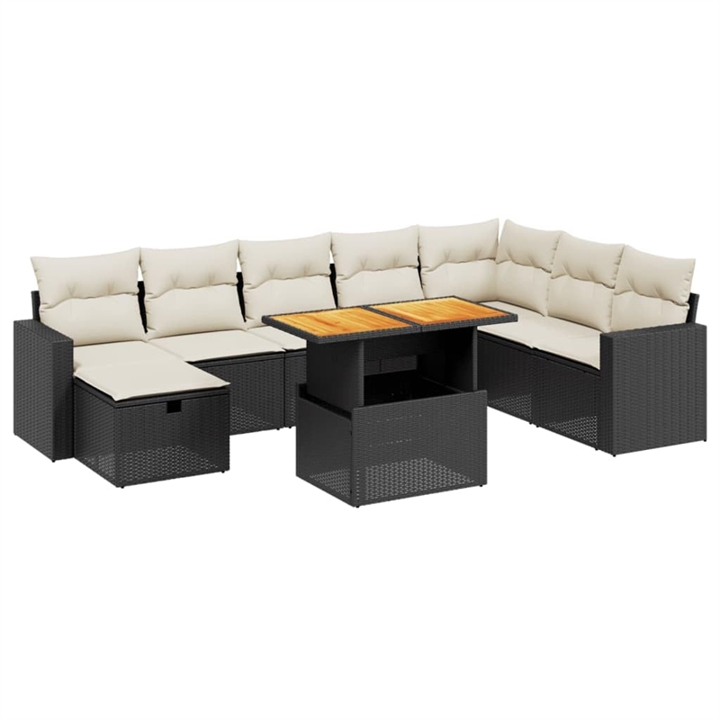vidaXL 9 Piece Solid Acacia Wood Sofa Set in Black/White/Cream