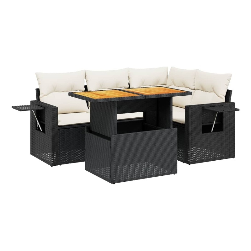 vidaXL 5 Piece Solid Acacia Wood Sofa Set in Black/White/Cream