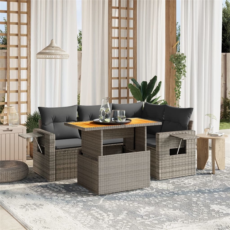 vidaXL 5 Piece Solid Acacia Wood Sofa Set in Gray