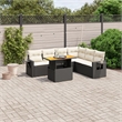 vidaXL 7 Piece Solid Acacia Wood Sofa Set in Black/White/Cream