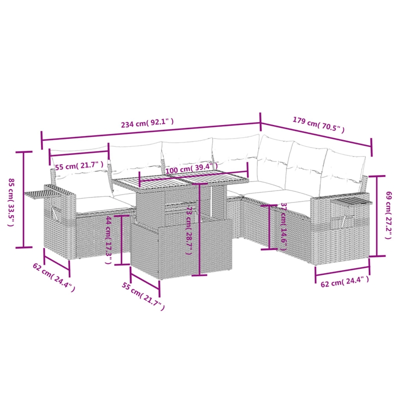 vidaXL 7 Piece Solid Acacia Wood Sofa Set in Black/White/Cream