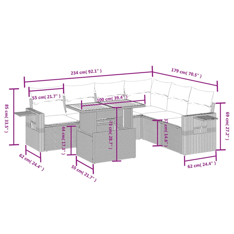 vidaXL 7 Piece Solid Acacia Wood Sofa Set in Gray/Beige