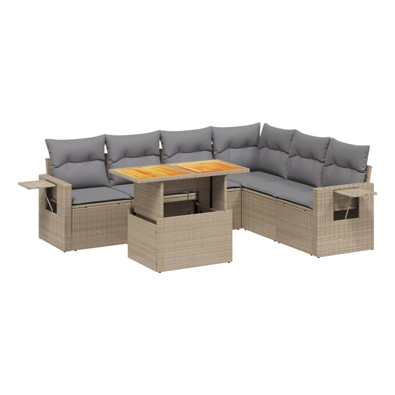 vidaXL 7 Piece Solid Acacia Wood Sofa Set in Gray/Beige