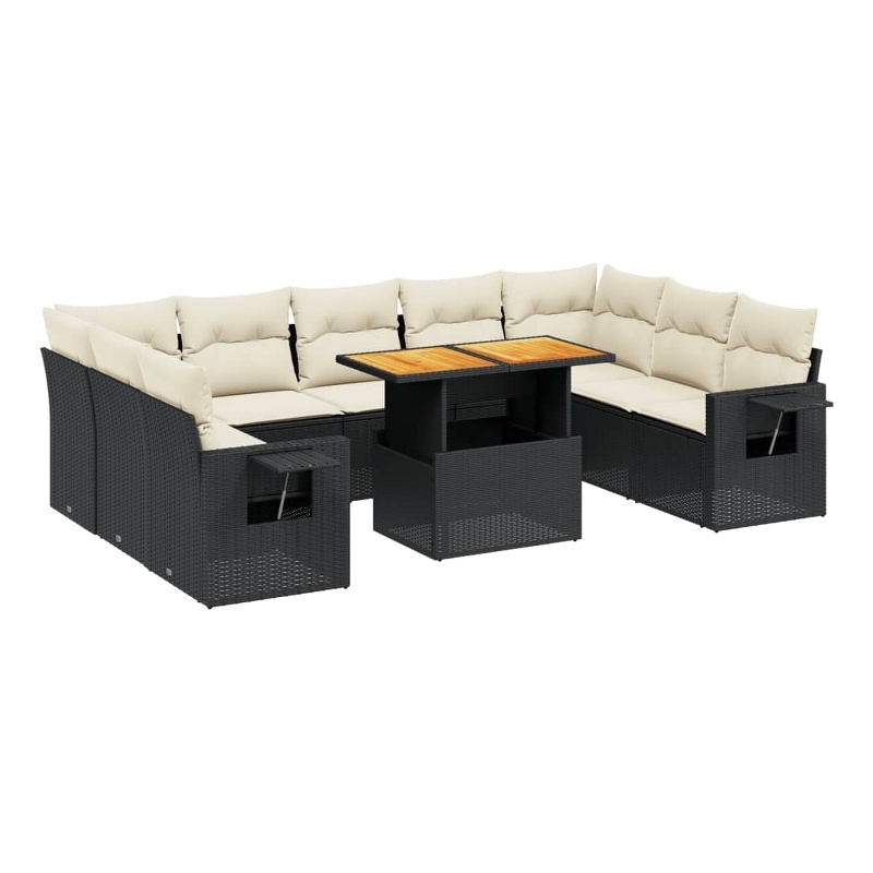 vidaXL 10 Piece Steel Sofa Set in Black/White/Cream