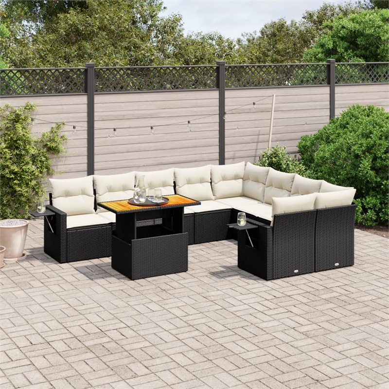 vidaXL 10 Piece Steel Sofa Set in Black/White/Cream