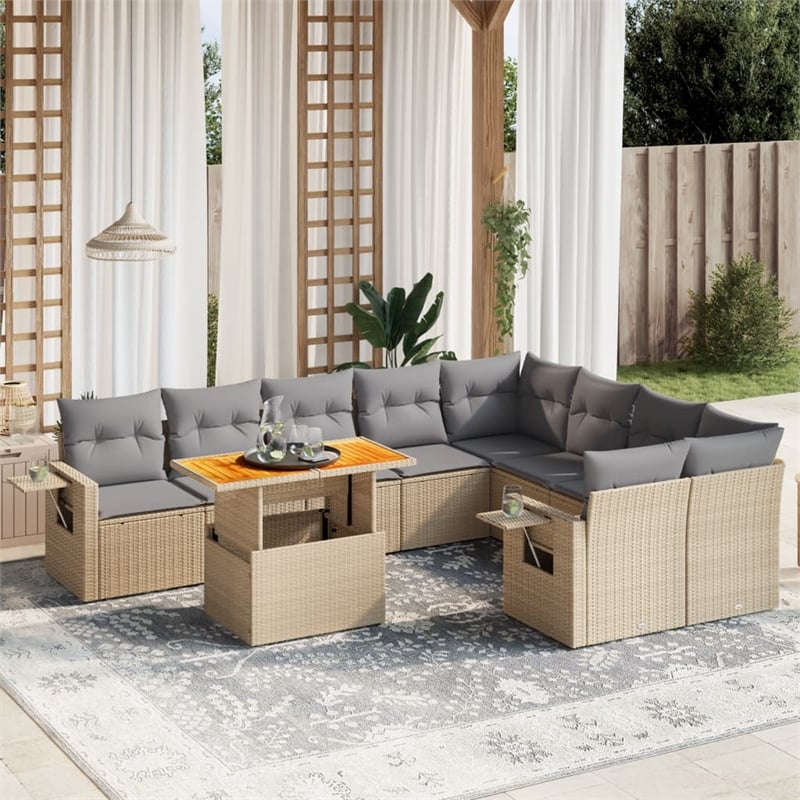 vidaXL 10 Piece Solid Acacia Wood Sofa Set in Beige