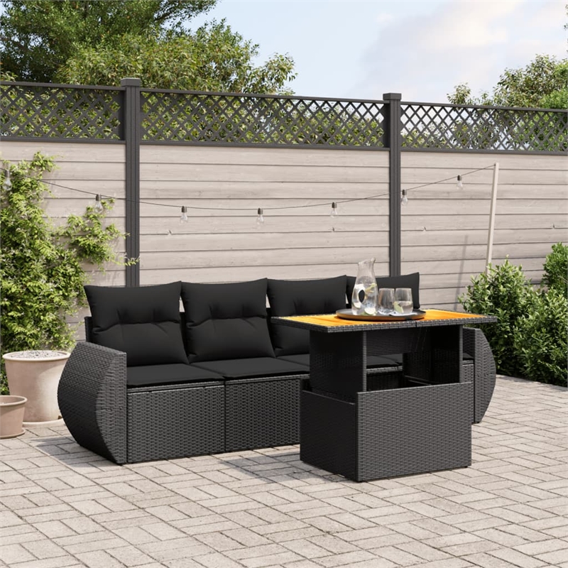 vidaXL 5 Piece Solid Acacia Wood Small Sofa Set in Black