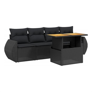 vidaxl 5 piece solid acacia wood small sofa set in black