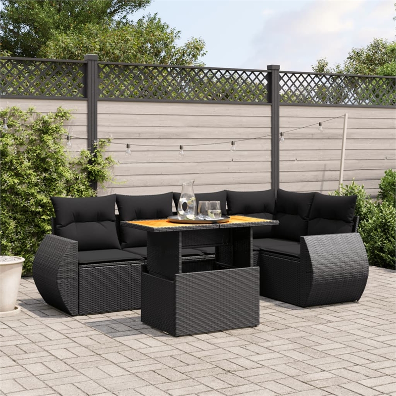 vidaXL 6 Piece Solid Acacia Wood Sofa Set in Black