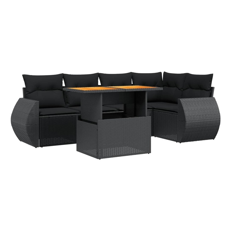 vidaXL 6 Piece Solid Acacia Wood Sofa Set in Black