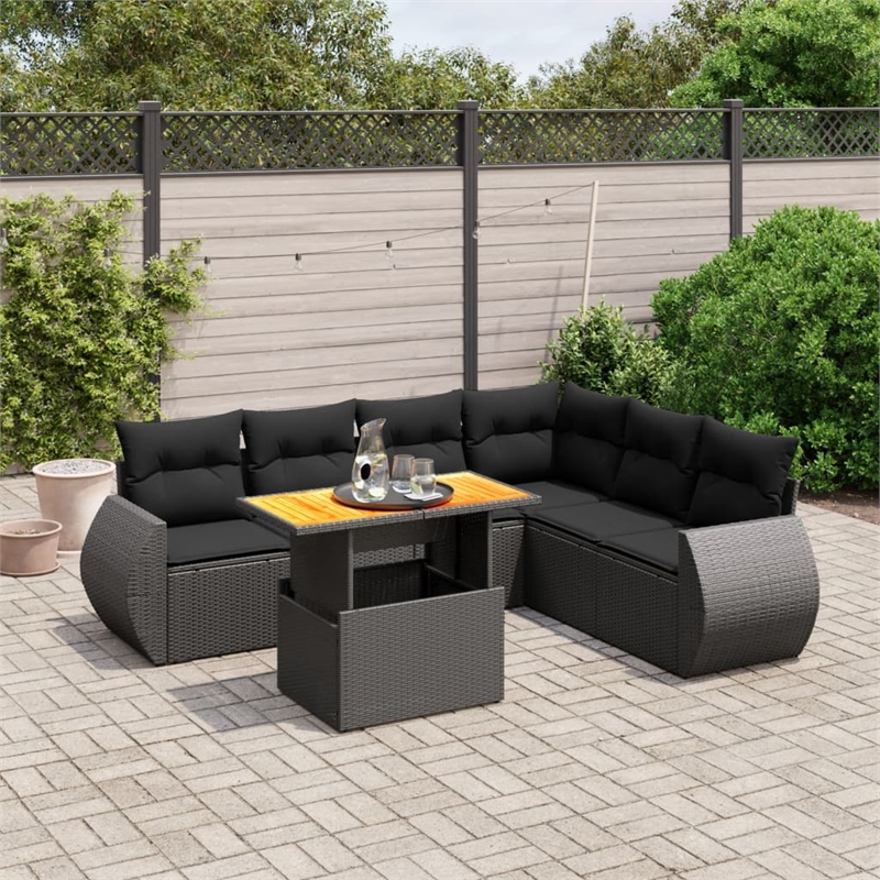 vidaXL 7 Piece Solid Acacia Wood Sofa Set in Black