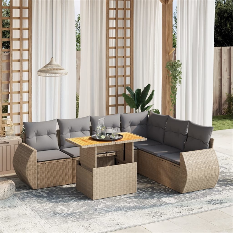 vidaXL 7 Piece Solid Acacia Wood Sofa Set in Gray/Beige