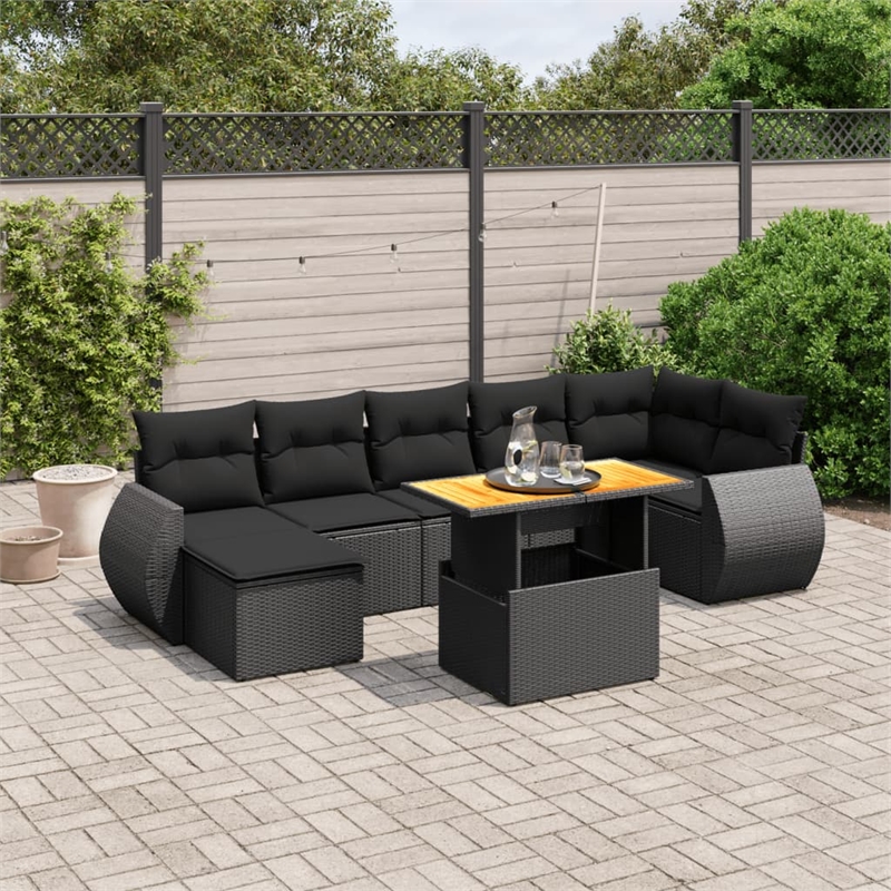 vidaXL 8 Piece Solid Acacia Wood Sofa Set in Black