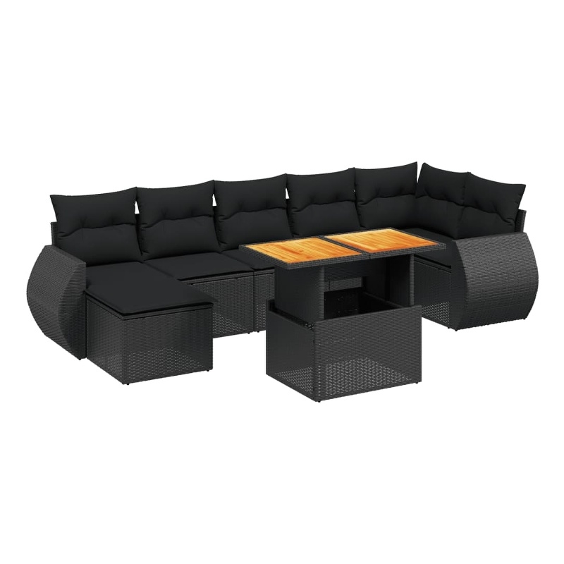 vidaXL 8 Piece Solid Acacia Wood Sofa Set in Black