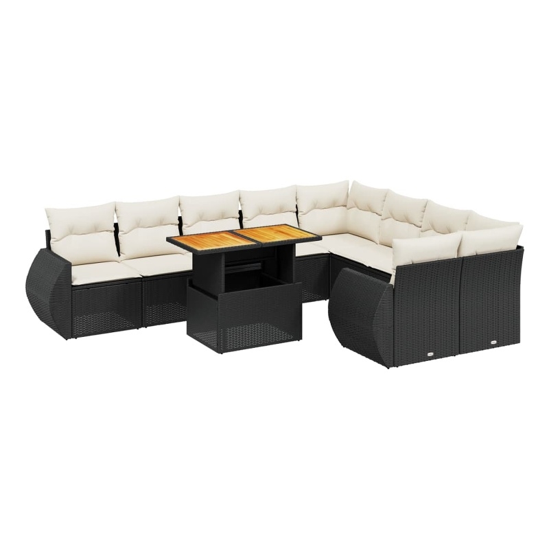 vidaXL Solid Acacia Wood Sofa Set in Black/White/Cream