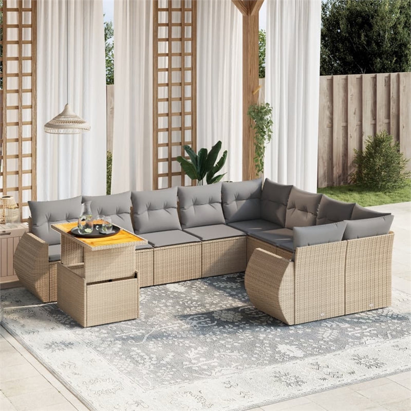 vidaXL 10 Piece Solid Acacia Wood Sofa Set in Gray/Beige