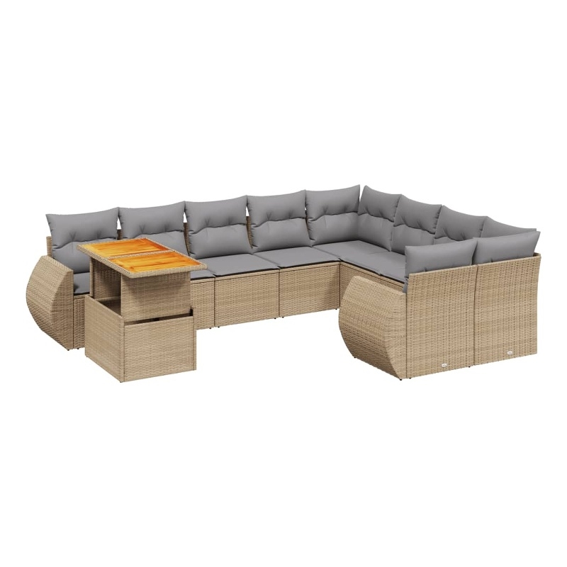 vidaXL 10 Piece Solid Acacia Wood Sofa Set in Gray/Beige