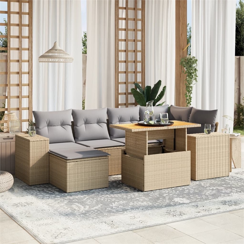 vidaXL 7 Piece Solid Acacia Wood Sofa Set in Beige