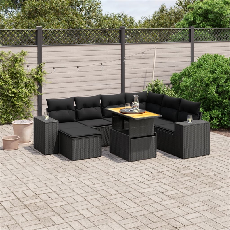vidaXL 8 Piece Solid Acacia Wood Sofa Set in Black