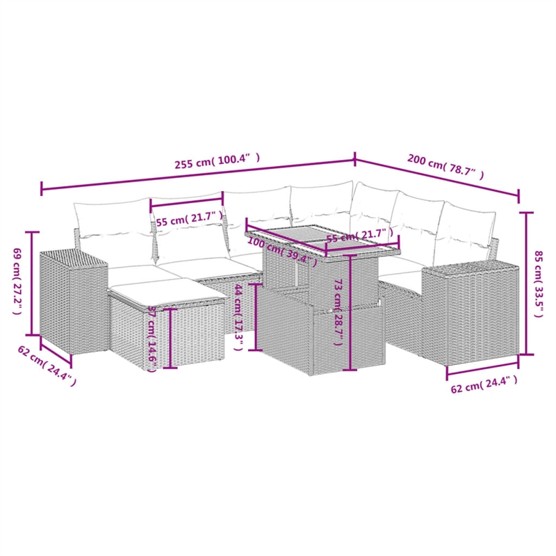 vidaXL 8 Piece Solid Acacia Wood Sofa Set in Black